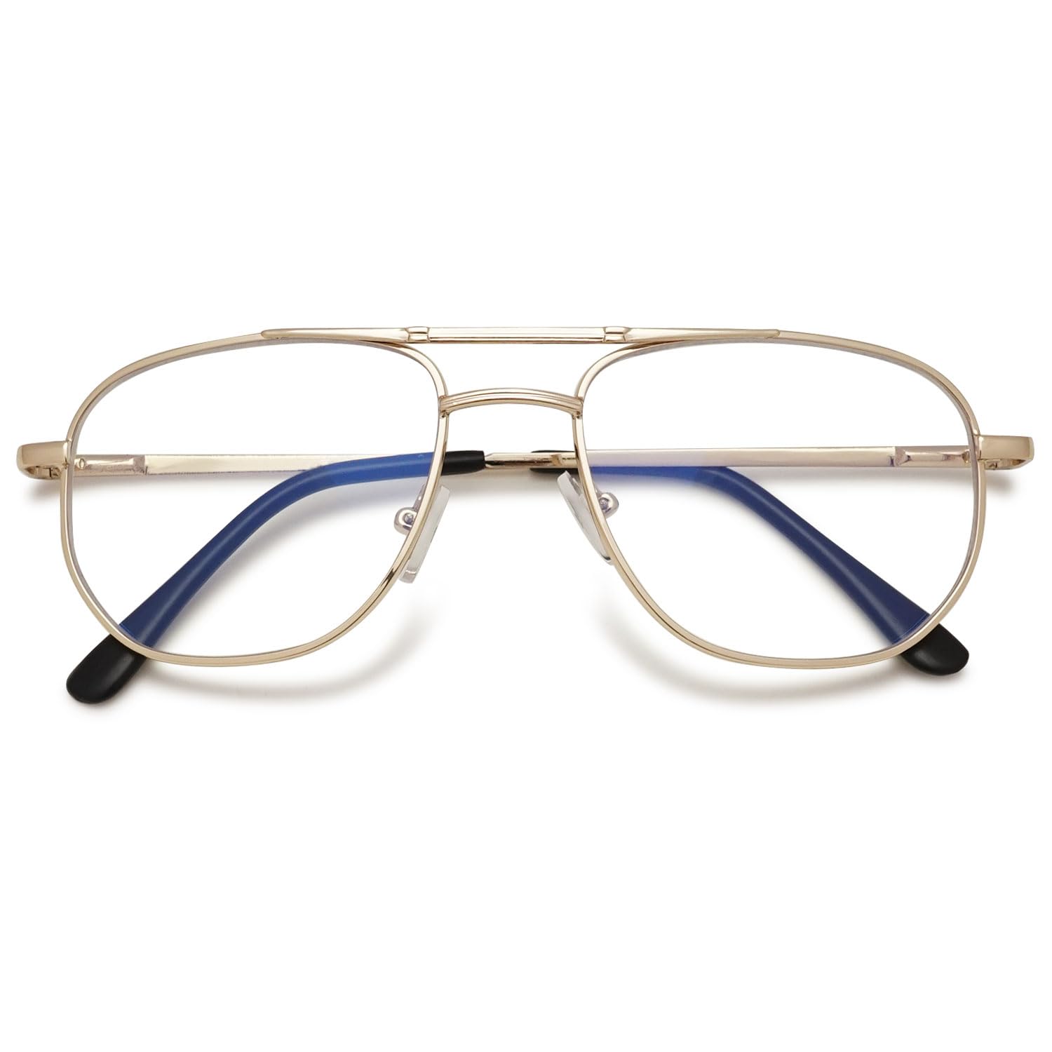 VEVESMUNDO Blue Light Blocking Reading Glasses Pilot Style Metal Frame Large Rectangle Fashion Readers Glasses for Men Women (Gold, +2.5)