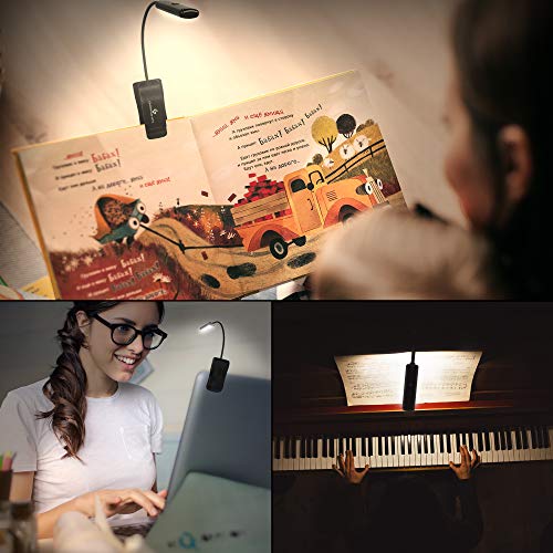 GLORIOUS-LITE 9 LED Book Light/Easy Clip Light Bed, USB Rechargeable Reading Light with Warm/White/Natural Color × 3 Brightness, Eye-Caring & Portable Music Stand Light, Perfect for Kids, Bookworms