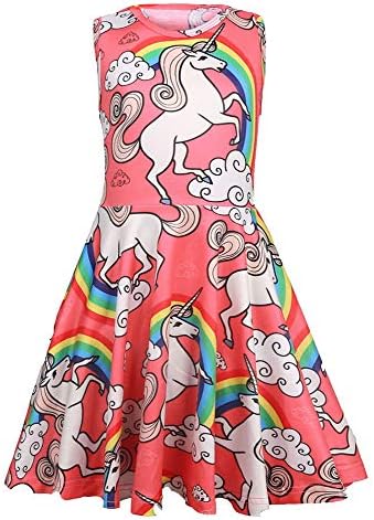 Colobe Girls Summer Dresses Sleeveless Casual Unicorn Gifts A Line Swing Twirl Dress for Kids Aged 2-8 Years