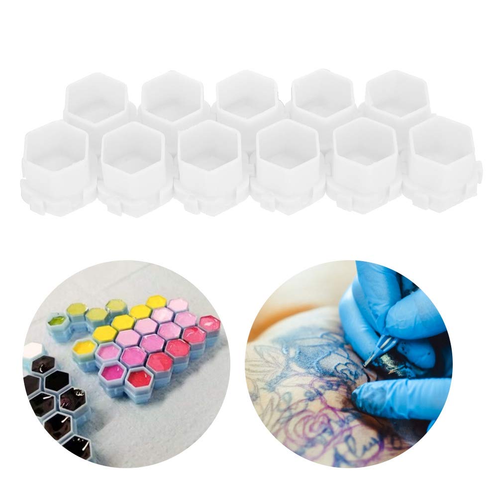 200pcs 5 Colours Tattoo Ink Cup, Disposable Pigment Holder for Permanent Makeup, Honeycomb Shape Pigment Cup for Tattoo Ink or Pigment (White)