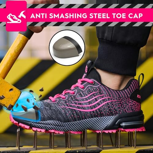 ISOOUS Safety Shoes Men Women Comfortable Work Shoes Lightweight with Steel Toe Breathable Anti-puncture