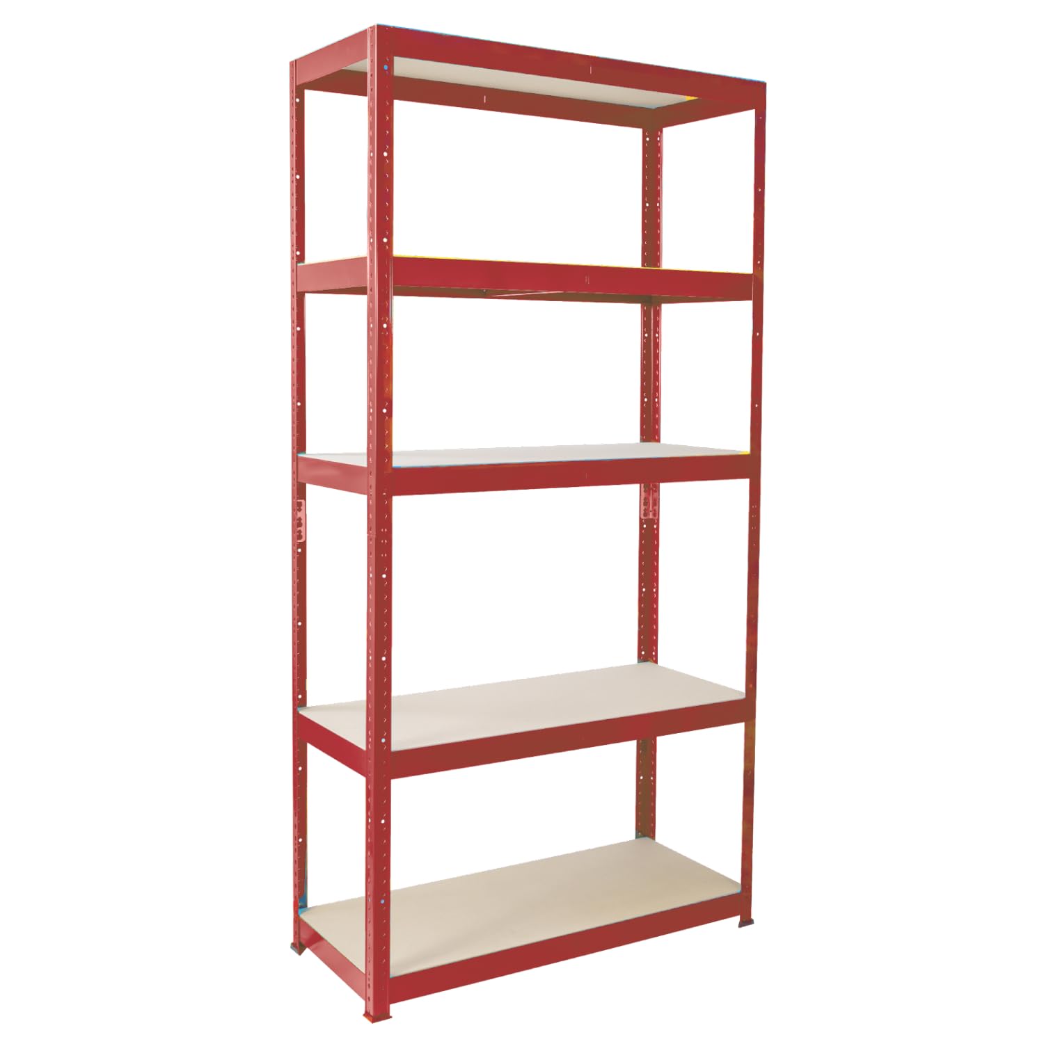 G-Rack Garage Shelving Units - 5 Tier Storage Shelves Shelf Unit and Workbench - 180x90x45 cm - 1 Bay, 150 kg Per Shelf - Heavy Duty Metal Industrial Metal Shelves, Storage Rack Shed Solutions - Red