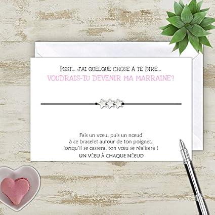Bracelet Porte Bonheur 1 Etoile Enveloppe Carte De Voeux Ma Marraine La Bonne Fee Noel Bapteme Communion Idee Cadeau Original Anniversaire Marraine Fabrique En France