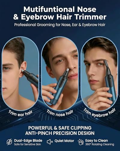 Nose Hair Trimmer for Men and Women Professional USB Rechargeable Ear and Nose Trimmer for Ear Eyebrow Facial Hair Trimmer Body Grooming Kit IPX7 Waterproof Dual Edge Blades for Easy Cleansing