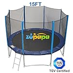 3rd Anniversary Sale! Zupapa TUV Approved 15 FT Round Trampoline Combo Set with Safety Enclosure and Pole & Ladder & Jumping Mat & Spring pad & Pull T-hook