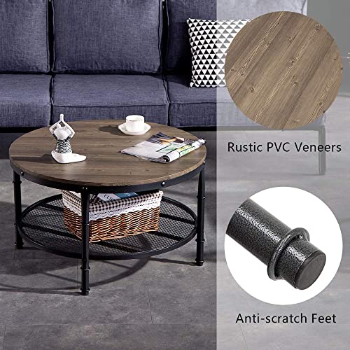 Bonnlo Circle Coffee Table, 31.5" Small Round Coffee Table Industrial