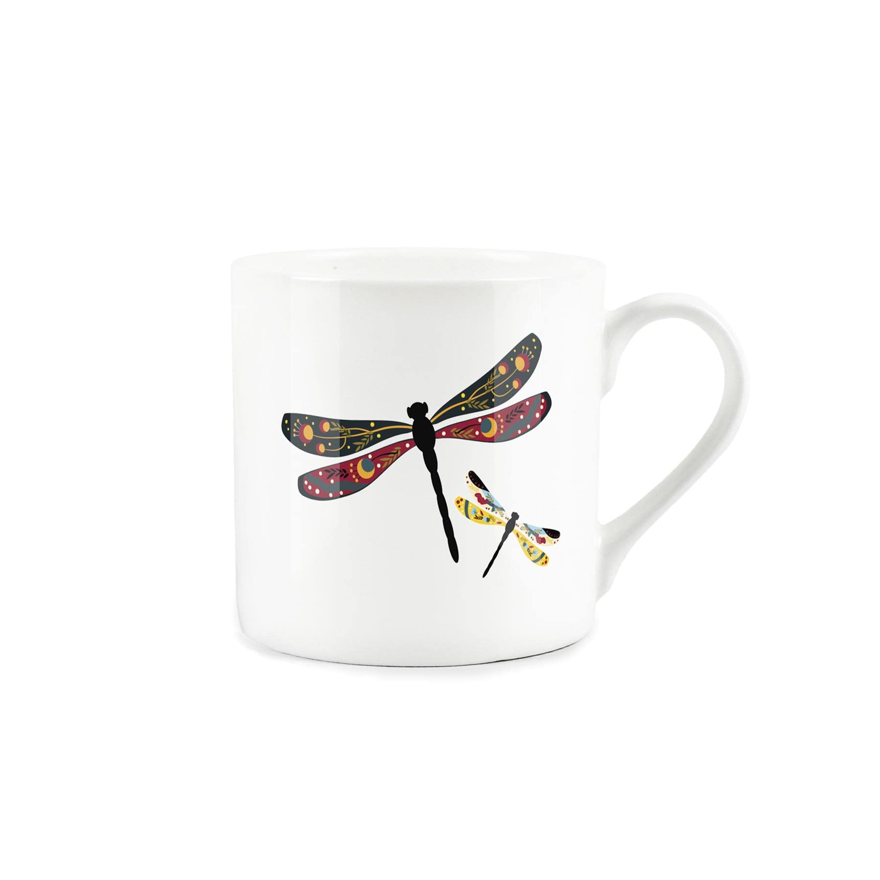 Purely Home Green/Red Dragonfly Mug - Fine Bone China White Garden Coffee/Tea Present Gift for Animal Lovers