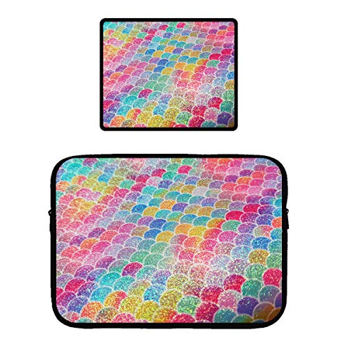 13" Laptop Zipper Sleeve Case Protective Bag Locking Edge Mouse Pad MacBook Pro, Surface Laptop, Ultrabook Notebook Colorful Mermaid Fish Scales