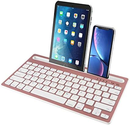 マルチペアリング Bluetoothキーボード デュアルデバイス接続 タブレット用 スマホ用 スリム 静音 コンパクト 2台デバイス同時接続可能 スタンド機能付き 英語配列 Usb給電 Pc用 Mac用 Ios Android Windowsに適応 携帯便利 接続簡単 ローズゴールド