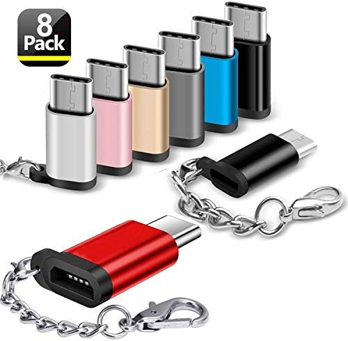 USB Type C Adapter,UTLK 8-Pack Aluminum Micro USB to USB C adapter Charger Connector with Keychain Charger for Samsung Galaxy S9 S8 Plus Note 8 9,For LG V30 G5 G6, Moto Z Z2,Nintendo Switch,MoreDevice