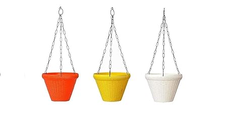 Enamic UK Hanging Flower Pot Basket with Hook Chain for Home Gardener (7inch) Set of 5 with Drainage for All House Plants, Herbs and Succulents || (Only Pot Without Flower) D-22
