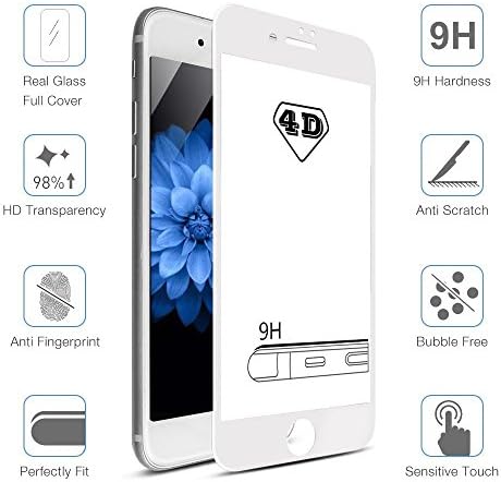 AKDibl Screen Protector Full Coverage Tempered Glass Screen Protector Film Edge to Edge Protection with Brightness 4D Touch 9H Hardness for iPhone 6plus/6s plus (White)
