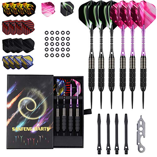 sanfeng Darts, Darts Steel Tip Set 22 Grams with 10 Black&Purple Aluminum Shafts 24 Flgihts 25 Anti-Loose Rubber O-Rings Tool Kit Case - Thumbnail 5