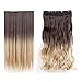 S-noilite Dip Dye Clip in Hair Extensions Ombre Two Color Long Thick Curly Wavy Straight 3/4 Full Head Synthetic Hairpiece Japanese Kanekalon Fiber Trendy Fashion (Dark Brown to Ash Blonde)