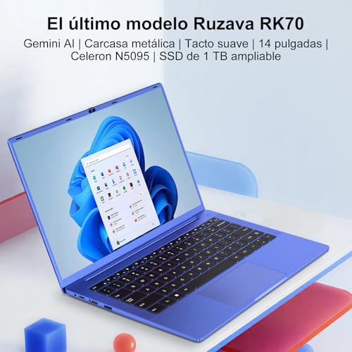Laptop 14 Inches Celeron N5095 Upto 2.9 GHz Laptops 8GB RAM 256GB SSD TF 1TB LPDDR4 Win11 5G WiFi 1920*1080 FHD Mini HDMl Laptop Protective Film Spanish – Purple Metallic Body5