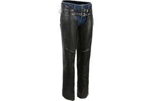 Milwaukee Leather Chaps for Women Black Low-Rise Waist- Front Double Buckle Rivet Detailing Motorcycle Chap- ML1186