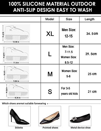 ATOFUL Reusable Silicone Waterproof Shoe Covers, Silicone Shoe Covers with Zipper No-Slip Silicone Rubber Shoe Protectors for Kids,Men and Women (Transparent, L) - Thumbnail 2