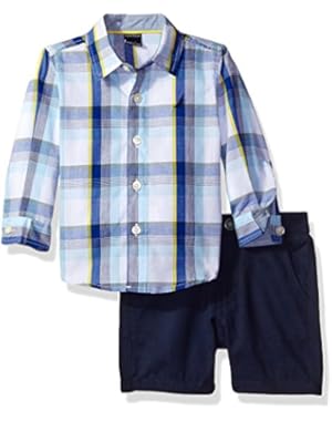Nautica Baby Boys' Long Sleeve Button Down and Flat Front Short Set