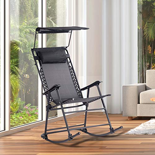 Goplus Folding Rocking Chair w/Shade Canopy, Portable Zero Gravity