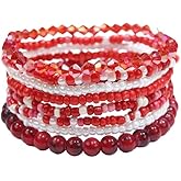 ChungLong0593 Boho Stackable Rice Beaded Bracelet Set for Women 8-10Pcs Colorful Handmade Multilayered Crystal Beads Bracelets Summer Beach Bohemian Jewelry Gift