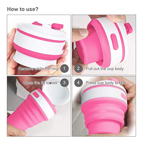 ROCONTRIP Silicone Collapsible Cup Convenient Travel Coffee Mug Lightweight Food Grade Silicone & PP BPA Free for Camping Hiking Outdoor Commuters (Cherry Red)