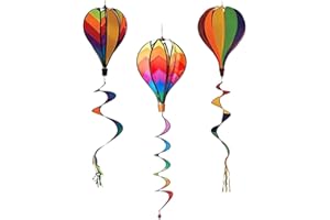 POPETPOP Hot Air Balloon Wind Spinners 51.18In Colorful Garden Windmill Pendant Outdoor Yard Decorations for Lawn Parties and