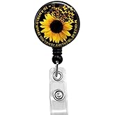 Retractable ID Card Badge Holder with Alligator Clip, Name Nurse Decorative Badge Reel Clip on Card Holders (Sunflower)