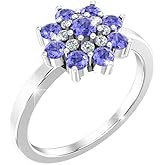 Belinda Jewelz Fine Tanzanite Birthstone Ring for Women 925 Sterling Silver Luxury Elegant Shine Round Gems Engagement Band Rings Gemstone Flower Shape Jewelry Accessory 0.65 Carat Purple Size