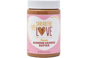 Spread The Love Almond Cashew Power Butter, 16 Ounce (All Natural, Vegan, Gluten-free, No salt, No sugar, No palm-oil, No-GMOs) (1-Pack)