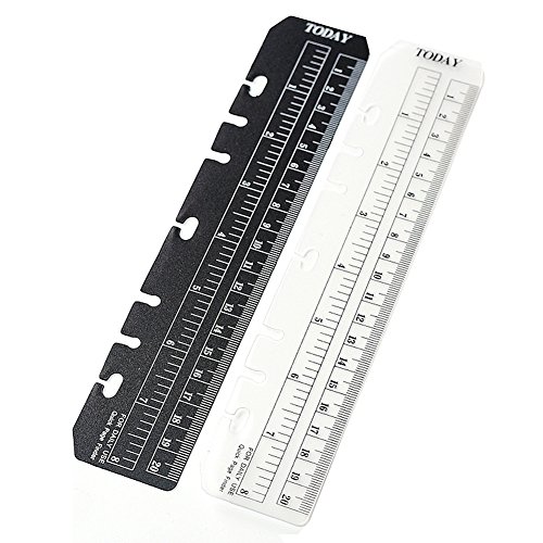 Olpchee 2Pcs Black/Clear Measuring Today Ruler Notepad Bookmark Ruler PVC Page Separator Finder 6 Holes Binder Notebook for (A6)