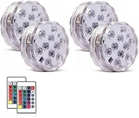 Honfeng Submersible LED Lights,Waterproof Underwater Remote Controlled Battery Operated Wireless Multicolor Submersible Led Lights for Holloween Pond, Party, Wedding, Vase Base etc.4 Pack