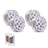 Honfeng Submersible LED Lights,Waterproof Underwater Remote Controlled Battery Operated Wireless Multicolor Submersible Led Lights Holloween Pond, Party, Wedding, Vase Base etc.4 Pack