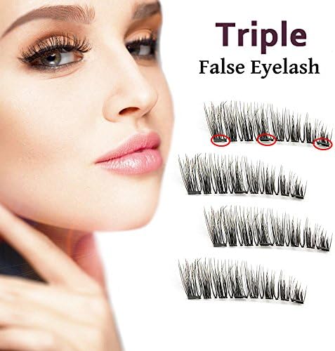 3 Magnetic Eyelashes Triple Magnet False Eyelashes No Glue Fake Eye lashes For Women Makeup Natural Look (4 Pcs)(01-Three)