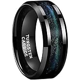 TUTISS 8mm Black Tungsten Rings for Men Women Flowing Sand Inlay Fashion Engagement Promise Wedding Band Beveled Polished Shiny Comfort Fit