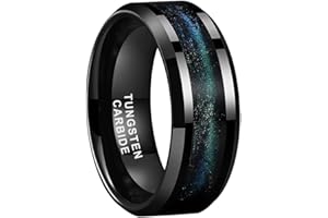 TUTISS 8mm Black Tungsten Rings for Men Women Flowing Sand Inlay Fashion Engagement Promise Wedding Band Beveled Polished Shiny Comfort Fit