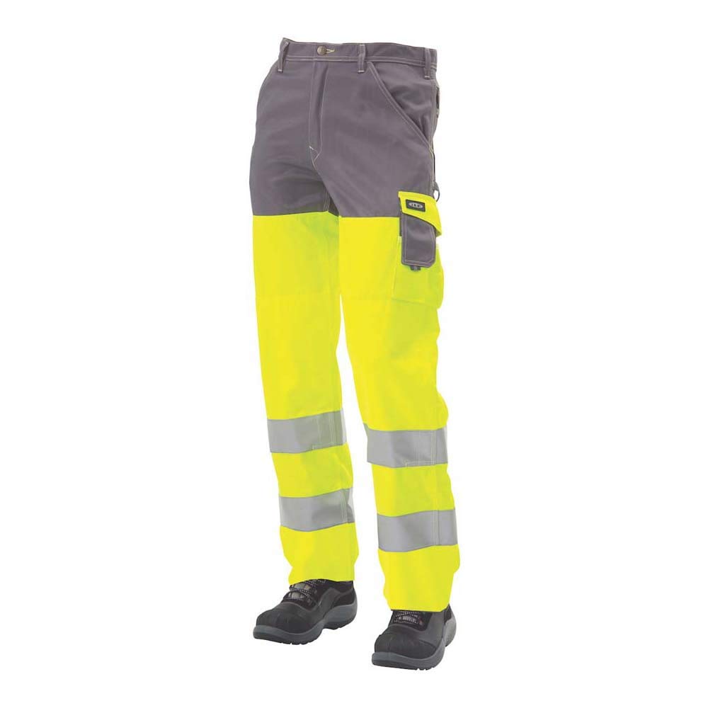 J.A.K. 1110686B080 Series 11106 70% Polyester/30% Cotton Trousers EN 20471, Class 2, Yellow/Grey, 46 L (32/35) Size