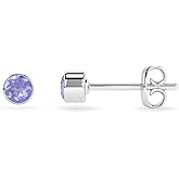 LUSTRE AND LIGHT Natural Tanzanite Stud Earrings for Women in Sterling Silver, December Birthstone Jewelry Gifts for Her Birthday, Anniversary, Graduation, Christmas (Round/Pear/Oval, Bezel Set)
