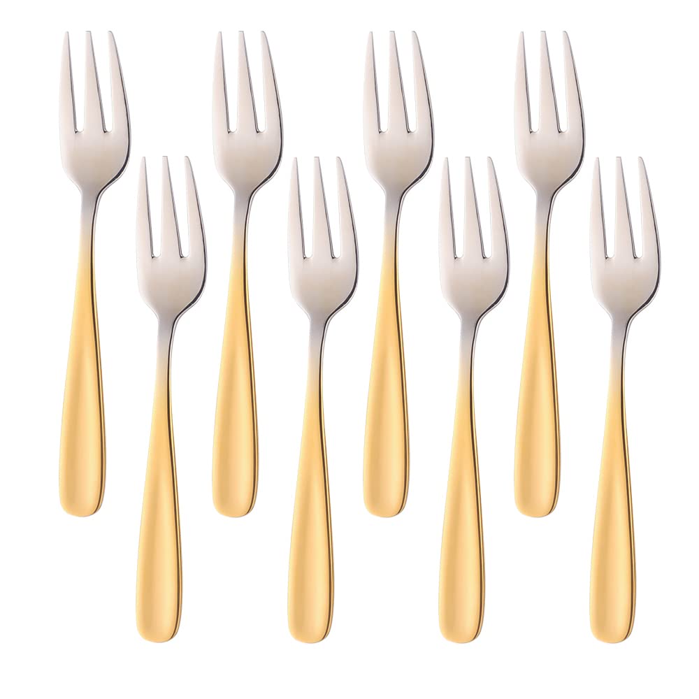 Bisda 8-Piece Gradient Gold Stainless Steel Cake Fork Set, Mirror Polish, Ideal for Wedding Party, Dessert