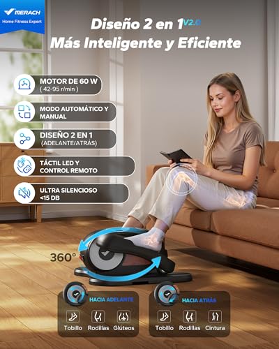 MERACH Elíptica de Escritorio para Casa, Mini Bicicleta Elíptica Eléctrica, Control Remoto, Pantalla, Alfombra Antideslizante, 12 Velocidades, Silenciador y Portátil