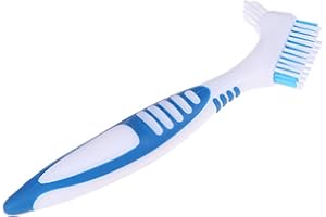 Smalibal Premium Denture Cleaning Brush Set with Multi-Layered Bristles & Ergonomic Rubber Handle, Portable Denture Double Sided Brush for False Teeth Cleaning Blue