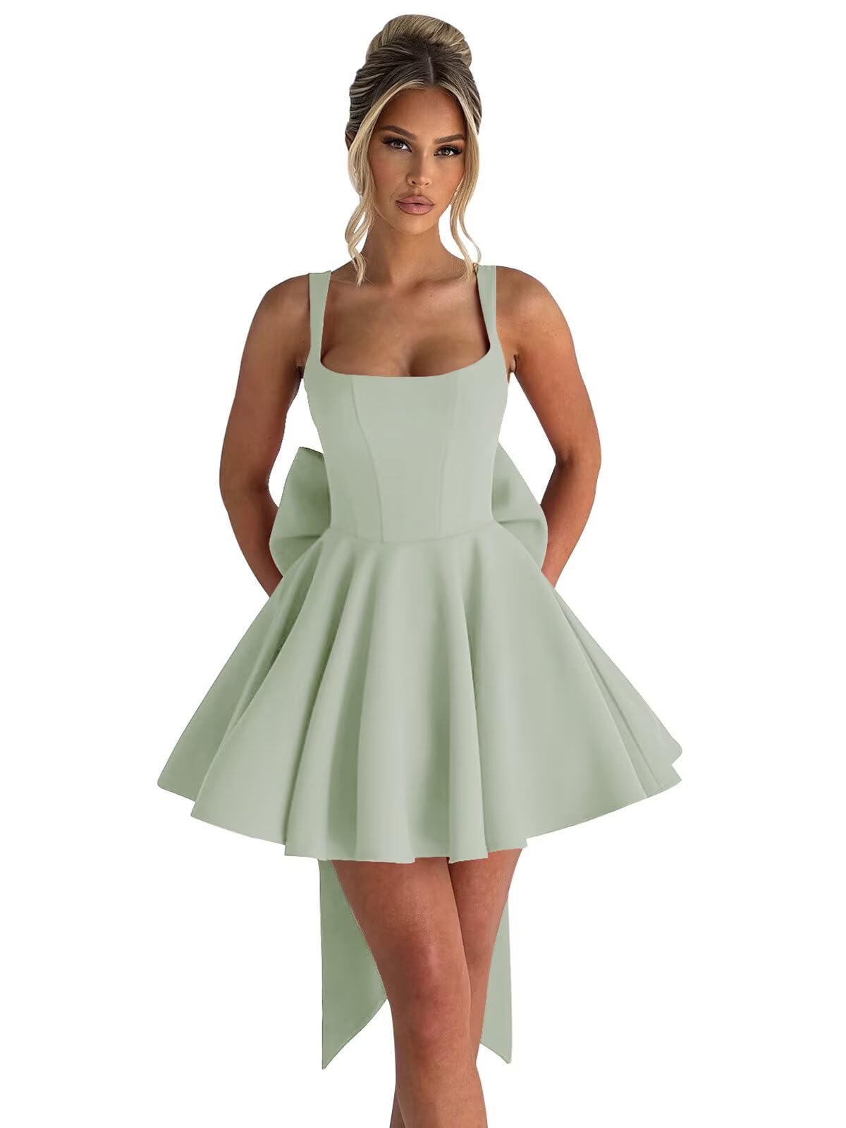 ouhati Spaghetti Strap Satin Homecoming Dress for