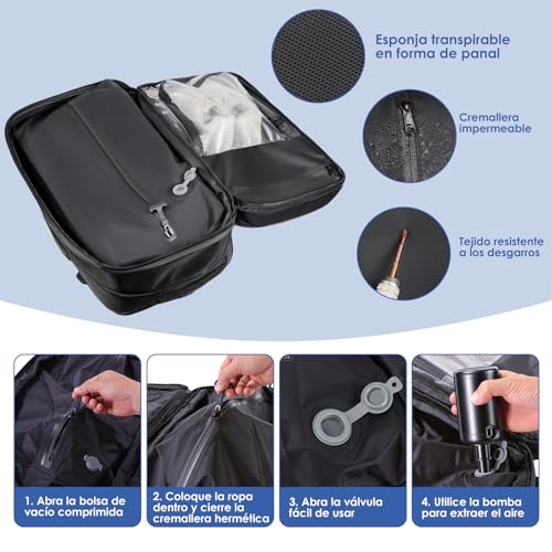 Viaje de Mochila al Vacío con Bombas Aire Eléctricas, 36-55L Expandible, Separación húmeda y seca, con Bolsa de Aire Antirrobo para Viajes