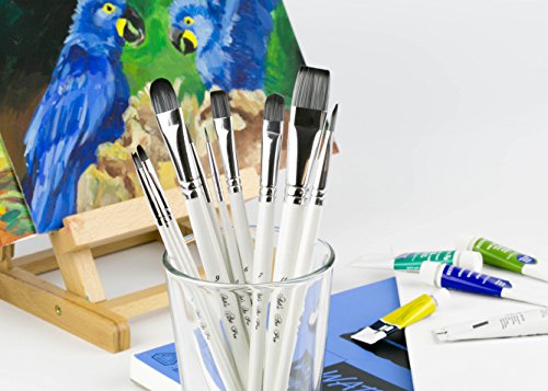 Art Paint Brushes Set for Acrylic Oil Watercolor, Artist Face and Body Professional Painting Kits with Synthetic Nylon Tips, 10 Pieces - White - Thumbnail 2