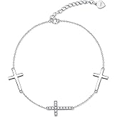 Sterling Silver 0.12 carat Natural Diamond Cross Bracelet for Women, Christian Jewelry Gifts for Her, 6.5-8.5 Inches