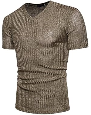 Mens V-Neck T Shirts Casual Slim Fit Soft Cotton Short Sleeve Premium Tee Top