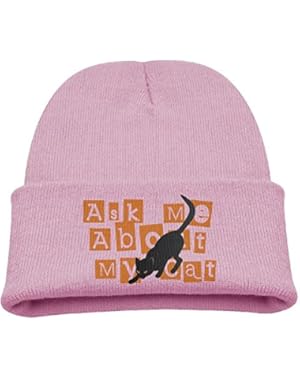Ask Me About My Cat Cartoon children Girls Beanie Hat Knit Caps Warm Skull Caps