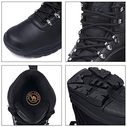 CAMEL CROWN Mens Hiking Boots Mid Ankle Boot for Trail Outdoor Backpacking Trekking Rubber Sole Black