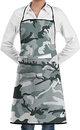 Gray Camouflage Men &amp; Women Bib Chef Kitchen Apron With Pockets