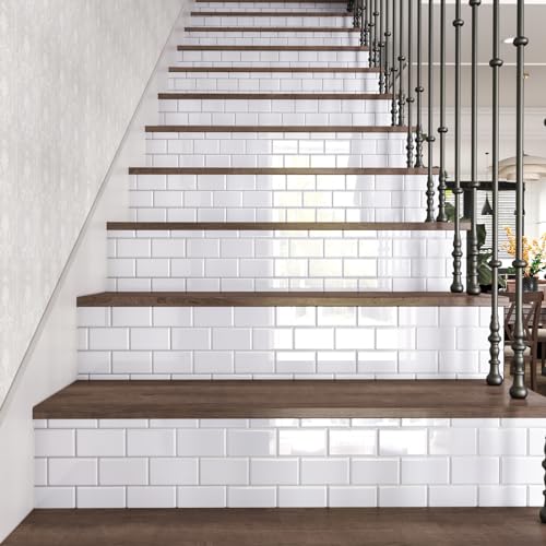CRE8TIVE Peel and Stick Tile Backsplash 12x12 Inch - PU Gel Surface Ceramic Look Subway Tile, Self-Adhesive Removable PVC Tiles for Kitchen Backsplash, Bathroom, Laundry Room (4-Pack, Pure White)