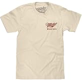 Tee Luv Men's Miller High Life The Champagne of Beers Double Sided T-Shirt | Officially Licensed Miller High Life Brewery Logo Shirt, Tagless, Front and Back Print Short Sleeve Graphic Tee, 100% Cotton